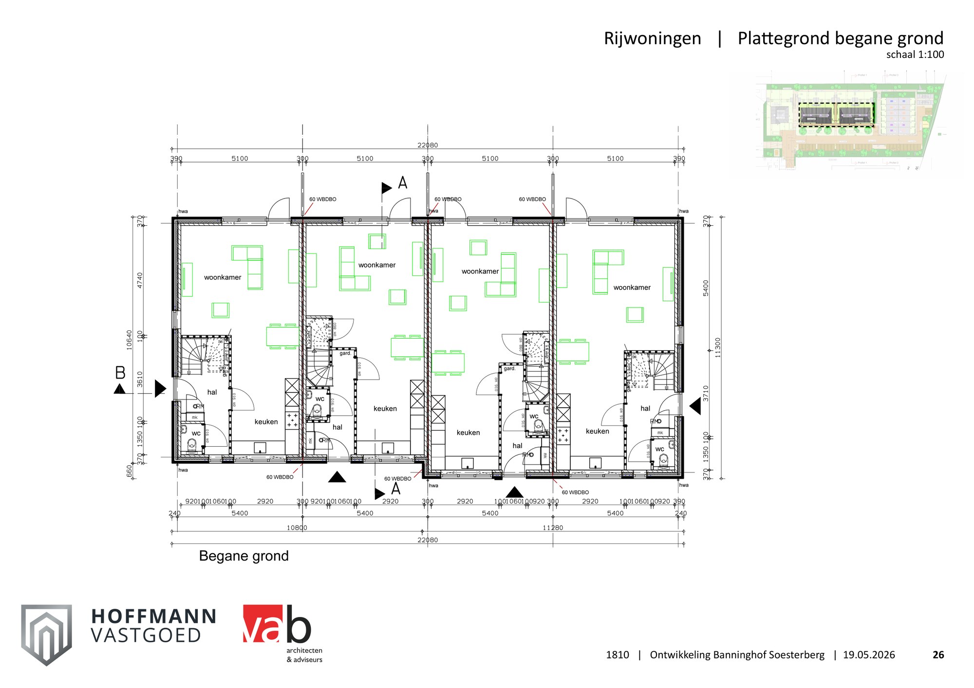 Plattegrond begane grond rijwoningen
