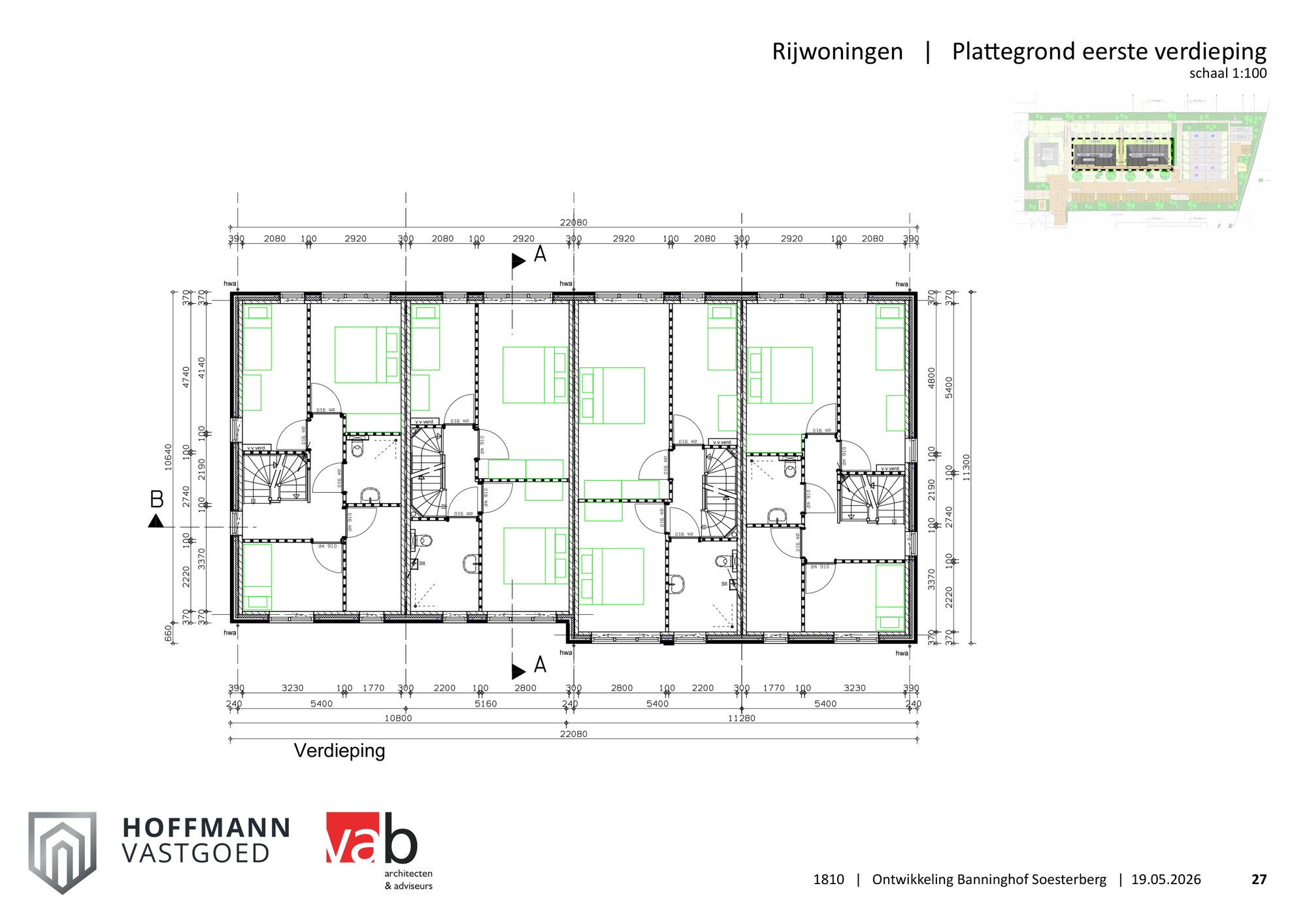 Plattegrond eerste verdieping rijwoningen